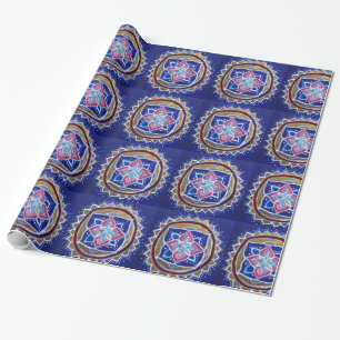 Blue Gold Mandala Glossy Wrapping Paper
