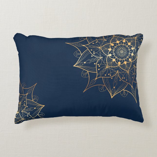 Blue & Gold Mandala | Islamic Art Inspired  Decorative Cushion (Front)