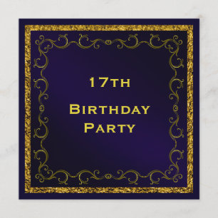 Blue & Gold Man's Double Sided 17th Birthday Invitation