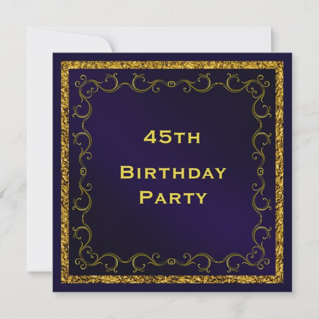 Blue & Gold Man's Double Sided 45th Birthday Invitation (Front)