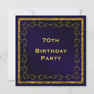 Blue & Gold Man's Double Sided 70th Birthday Invitation