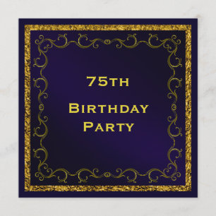Blue & Gold Man's Double Sided 75th Birthday Invitation