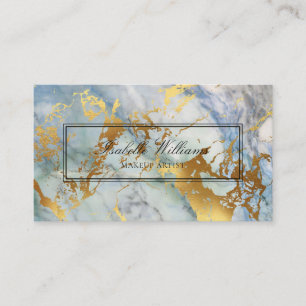 Blue Gold Marble Agate Business Card