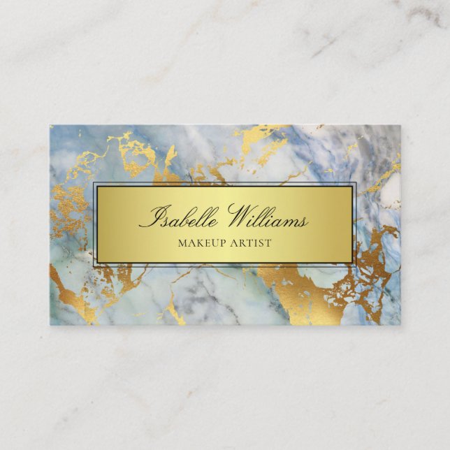 Blue Gold Marble Agate Business Card (Front)