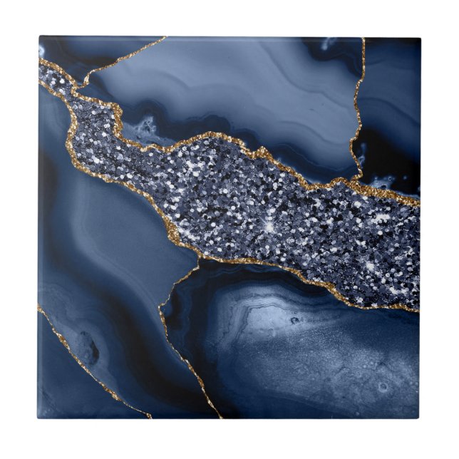 Blue Gold Marble Agate Modern Kitchen Bathroom Tile (Front)