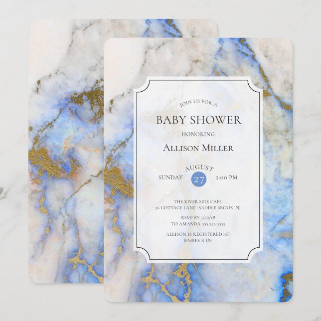 Blue & Gold Marble Baby  Shower Invitation (Front/Back)