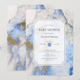 Blue & Gold Marble Baby Shower Invitation
