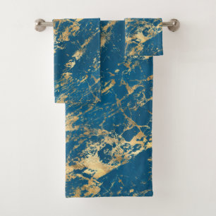 Blue Gold Marble Bath Towel Set