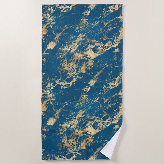 Blue Gold Marble Beach Towel (Front)