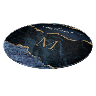 Blue Gold Marble Custom Letter Name Cutting Board