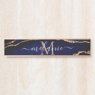 Blue Gold Marble Door Sign Personalise Name Letter