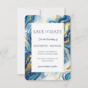 Blue Gold Marble  Elegant Wedding Save the Date