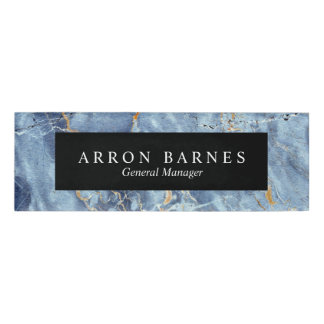 Blue Gold Marble Employee Staff Magnetic Name Tag