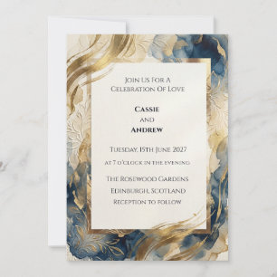 Blue Gold Marble Foil Elegant Wedding Invitation