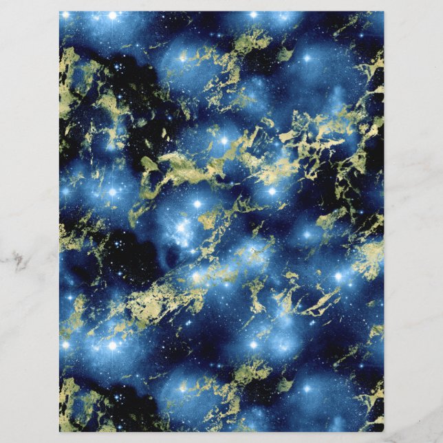 Blue & Gold Marble Galaxy Scrapbook Paper Sheet (Front)