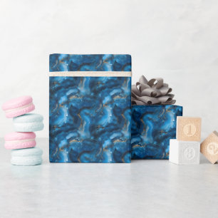 Blue & Gold Marble Geode Wrapping Paper