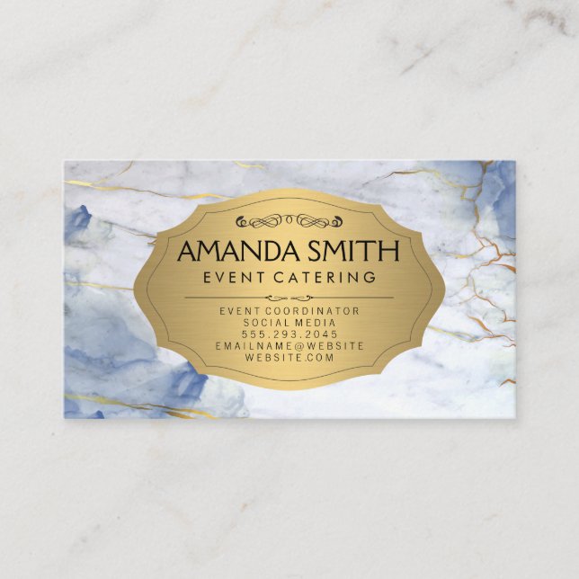 Blue Gold Marble | Gold Metallic Classic Frame  Business Card (Front)