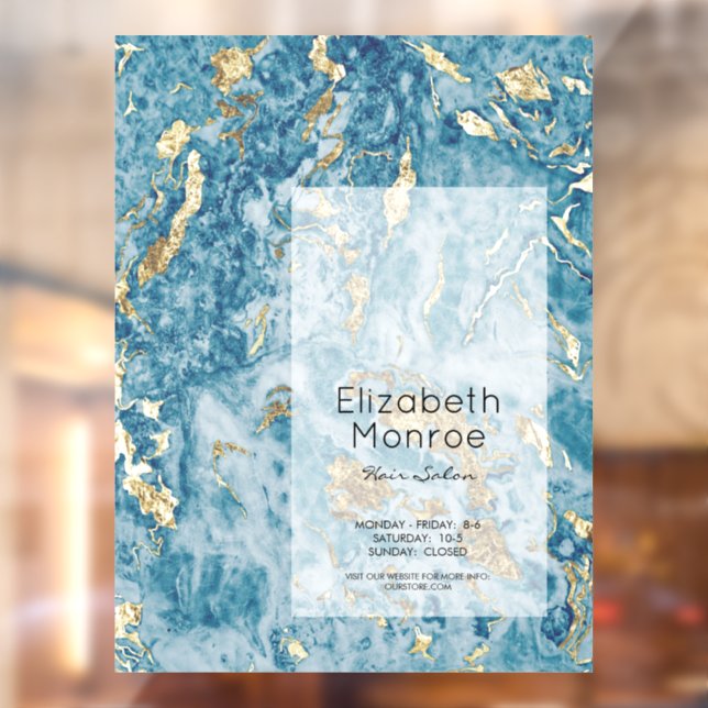 Blue Gold Marble Hair Salon Window Cling (Sheet 2)