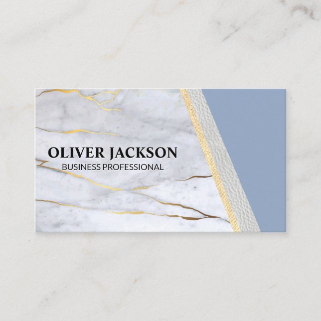 Blue Gold Marble | Leather | Luxury Business Card (Front)