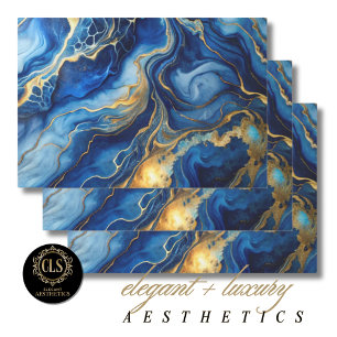 Blue & Gold Marble Luxe Aesthetics Wrapping Paper Sheet