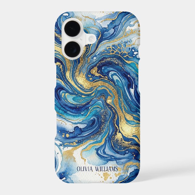 Blue Gold Marble Luxury Abstract Fluid Art Pattern (Back)