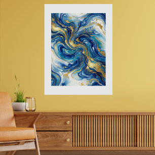 Blue Gold Marble Luxury Abstract Fluid Art Wall Poster
