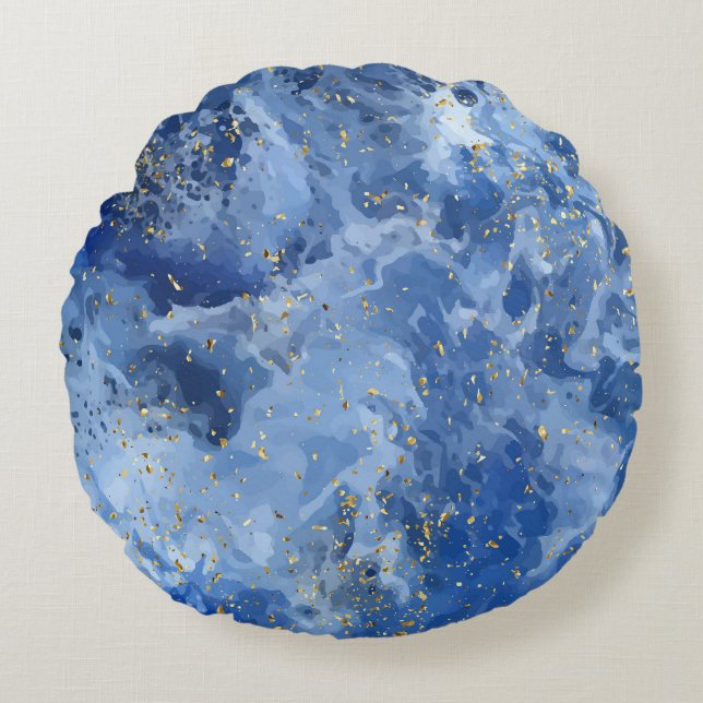 Blue Gold Marble: Luxury Texture. Round Cushion (Front)