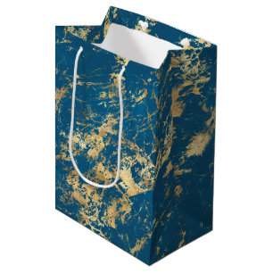 Blue Gold Marble Medium Gift Bag