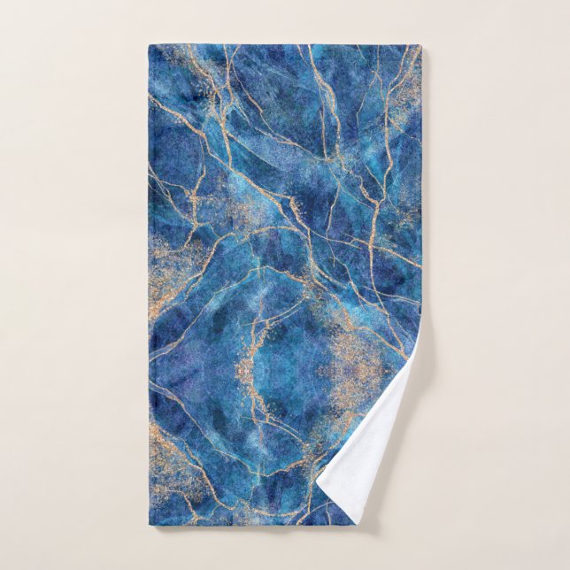 Blue Gold Marble Pretty Hand Towel (Hand Towel)