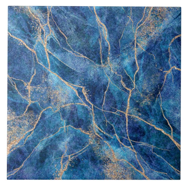 Blue Gold Marble Pretty Tile (Front)