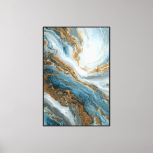 Blue Gold Marble Swirl – Elegant Abstract Wall Art