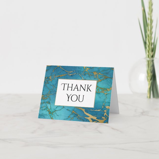 Blue Gold Marble Thank You Card (Front)