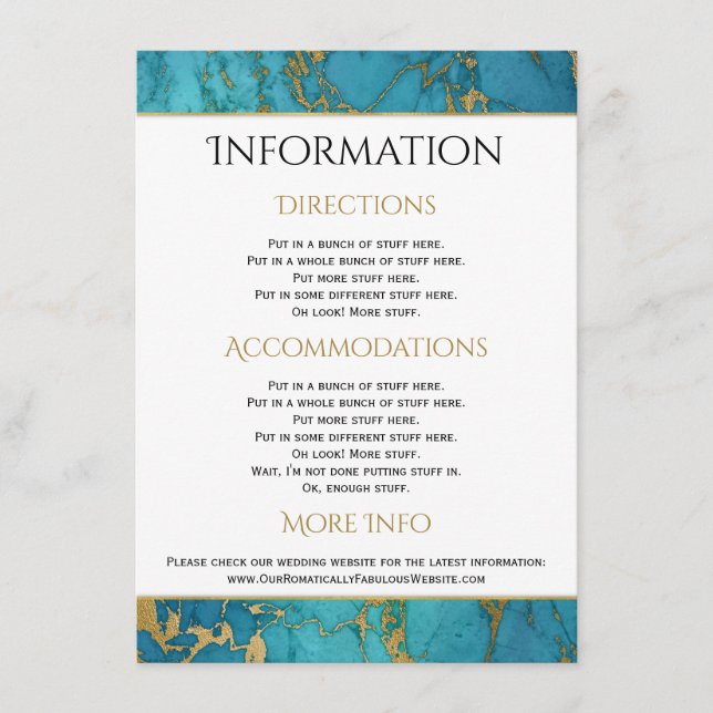 Blue Gold Marble Wedding Information Details Enclosure Card (Front)