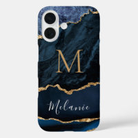 Blue Gold Marble Your Letter Name iPhone Case