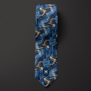 Blue & Gold Marbled Monogram Tie