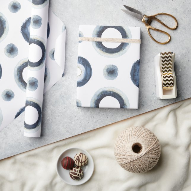 Blue gold marbled watercolor pattern wrapping paper (Crafts)