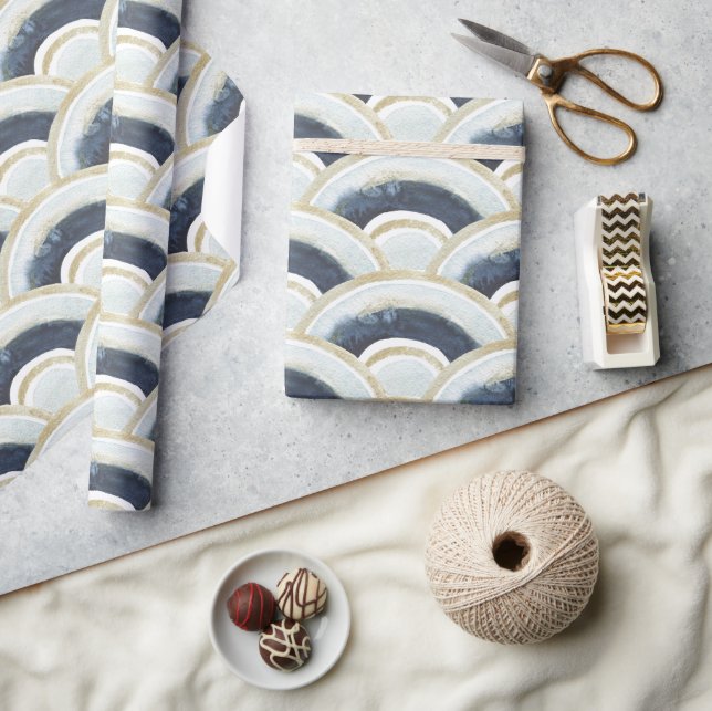 Blue gold marbled watercolor pattern wrapping paper (Crafts)
