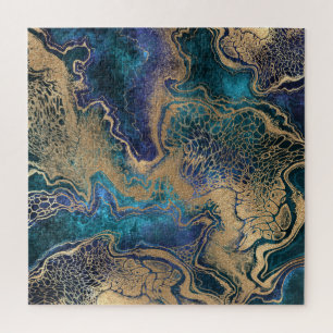 Blue-gold marbling: abstract background. jigsaw puzzle