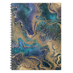 Blue-gold marbling: abstract background. notebook