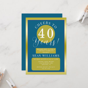 Blue & Gold Masculine Birthday Party Invitation