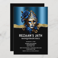 Blue gold masquerade rose Venetian mask glitz glam
