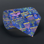 Blue Gold Menorah Star of David Hanukkah Pattern Tie<br><div class="desc">This Hanukkah neck tie for men features a chic pattern of gold,  green and purple menorah and gold Star of David on a blue background. Wear it in style! Designed by world renowned artist ©Tim Coffey.</div>