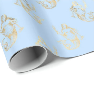 Blue/Gold Mermaid Pattern Wrapping Paper