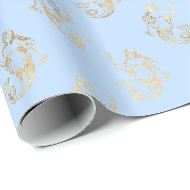 Blue/Gold Mermaid Pattern Wrapping Paper (Roll Corner)