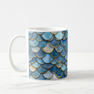 Blue Gold Mermaid Scale Coffee Mug