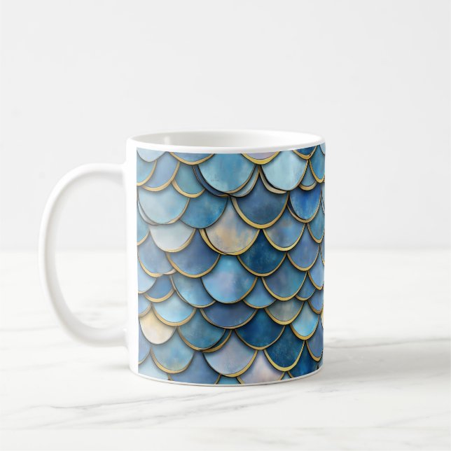 Blue Gold Mermaid Scale Coffee Mug (Left)