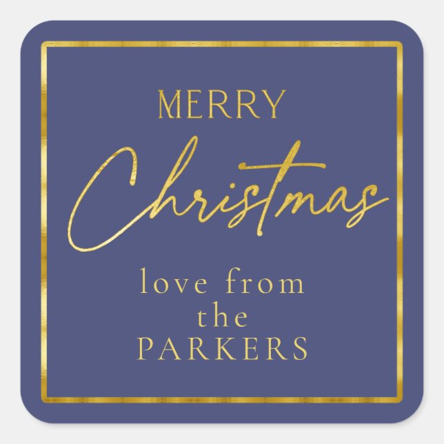 Blue Gold Merry Christmas ID1009 Square Sticker (Front)