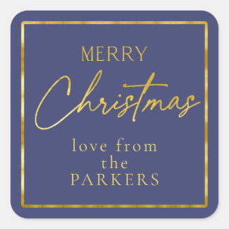 Blue Gold Merry Christmas ID1009 Square Sticker