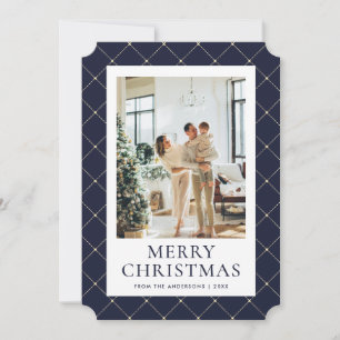 Blue Gold Merry Christmas Photo Holiday Card