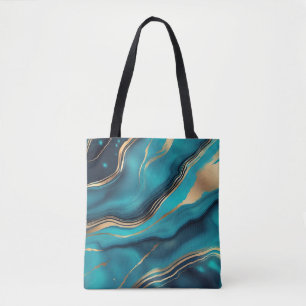 Blue Gold Metallic Marble Stone Tote Bag